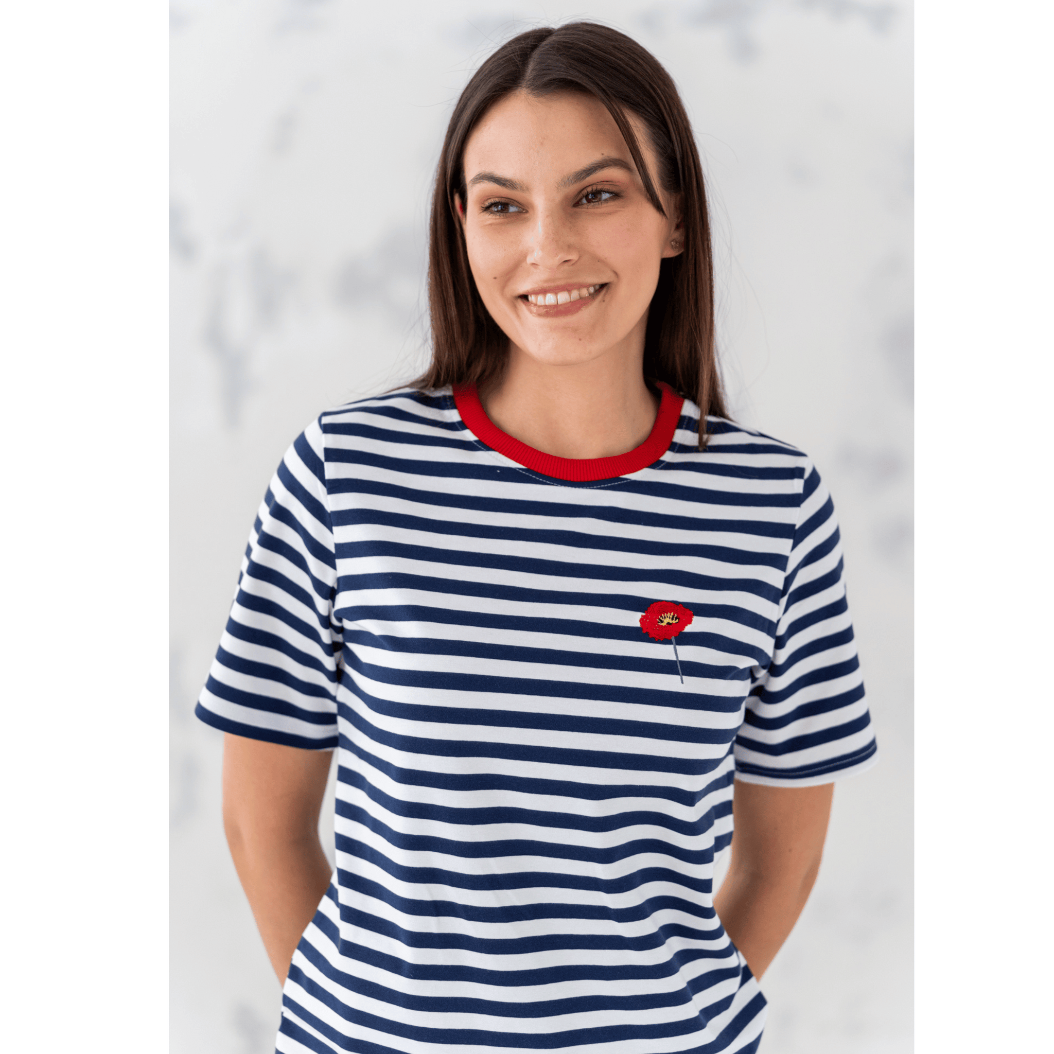 T-shirt damski MAK paski granatowo-białe (bawełna)